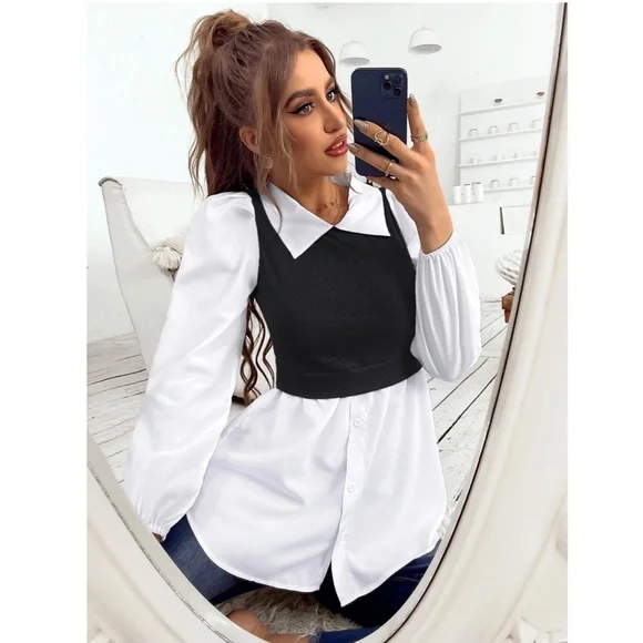 2 in 1 Black Knit Vest on White Button Down Shirt - Picture 4 of 10